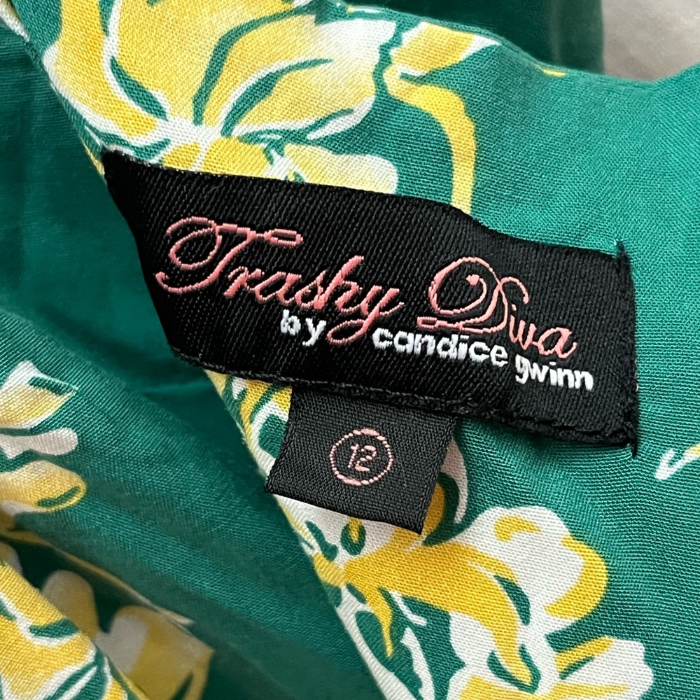 Trashy Diva Green Floral Midi Dress with Yellow Blossom Print size 12 - Picture 4 of 7